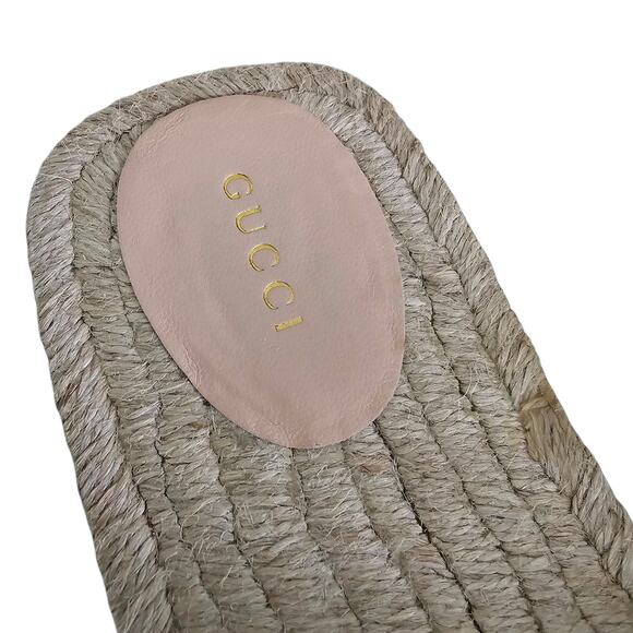 Gucci GG Espadrille Flat Slide Sandal Size 38.5 US 8.5 Brown Cut Out Square Toe - Picture 7 of 11